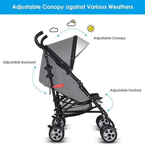 HONEY JOY Baby Lightweight Stroller, Compact Travel Stroller for Airplane, Adjustable Backrest & Canopy, 5-Point Harness, Cup Holder, Storage Basket, Foldable Umbrella Stroller for Toddlers (Black)