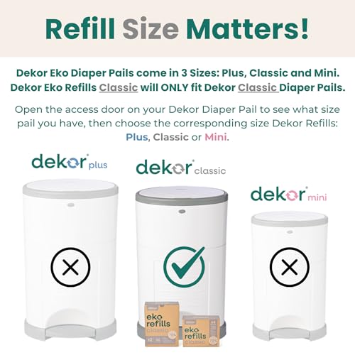 Diaper Dekor CLASSIC Diaper Pail Refills | 4 Count Unscented | Exclusive End-of-Liner Marking | Thick Quick & Easy to Replace | Most Economical Refill System | for Original and Eko Style Pails