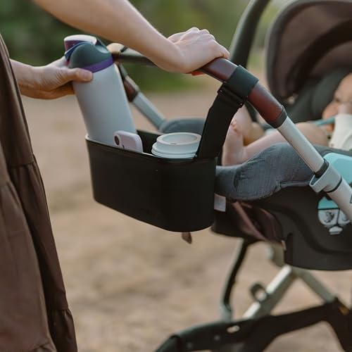 Universal Silicone Stroller Organizer with Cup Holders | Waterproof, Easy-Clean, BPA-Free Caddy with Organized Interior | Anti-Slip Straps fit Uppababy, Nuna, Doona & Most Strollers | roo go