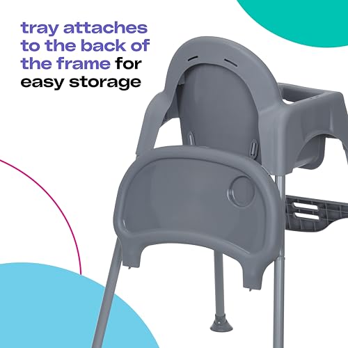 Cosco Kids Canteen High Chair Lightweight Portable Baby Feeding Chair with Adjustable Tray, Easy to Clean, Kitchen or Dining Use, Toddlers Up to 33 lbs, Mono Grey