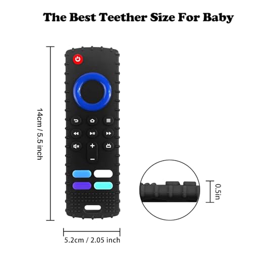 ERSIHUA 2-Pack Silicone Baby Teething Toys, TV Remote Teethers for 6-12-18 Months Infant, Fire Stick Remote Control Shape Baby Silicone Teethers, Chew Toys for Boys and Girls (New-F Black+R Purple)