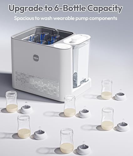 NCVI Large Baby Bottle Washer Sterilizer and Dryer Holds 6 Bottles & Pump Parts, Hospital-Grade Steam Sanitizer for Newborn & Multiple Feedings, Clean Machine for Busy Moms