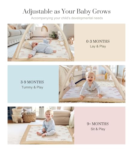 Mallify Washable Tummy Time Mat, Baby Play Gym with 6 Featured Toys and 12 Milestone Cards, Baby Gym for Infant & Toddler, Deluxe Larger Baby Play Mat, Baby Play Mats for Floor, Non Slip Mats
