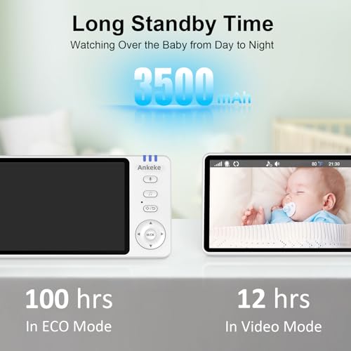 AnKeKe Baby Monitor with Camera and Audio, No WiFi Baby Monitor with 5" IPS LCD Screen, 100-Hour Battery, 1000ft Long Range, 2-Way Talk, Cry and Feeding Reminder, Night Vision and 355°PTZ