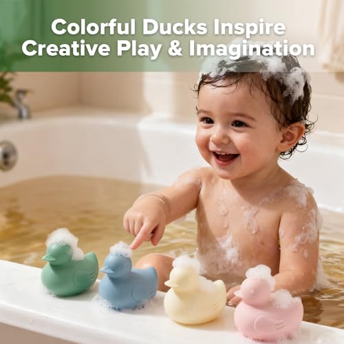 haakaa Dinky Splash Duck Silicone Baby Bath Toy, Detachable & Mold Free Food Grade Silicone Bath Ducks Toys, BPA-Free Squeeze Bathtub Toys,Floating Bath Tub Toys for Babies 6m+