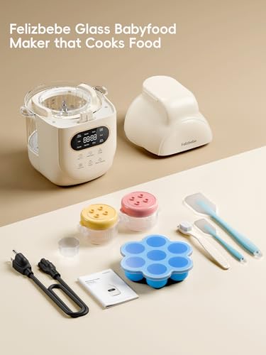 Felizbebe Glass Baby Food Maker Steamer and Blender,One Step Auto Baby Food Processor Puree Maker Grinder Mills,Glass Bowl with 316 Stainless Steel Blades,Auto Cooking,Self Clean,Timer,BPA-Free