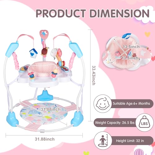 Enborbabe Baby Activity Center, 3-in-1 Grow-with-Me Baby Jumper Activity Center, 360° Rotating Jumper & Bouncer with Interactive Toys, Music, Lights and 3 Adjustable Heights for Babies 6+ Months