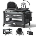 Pamo Babe Pack and Play with Bassinet - 7 in 1 One-Step Setup Bedside Crib, Portable Playpen, Travel Crib, Baby Playard with Diaper Changing Station, Toy Bar & Large Storage Bag