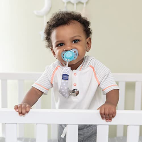 Chicco Two-in-One Pacifier Clip with Loop & Ring Attachment, Loop for Teethers and Small Toys, Ring Included for Knob-Style Pacifiers, Secure Clasp is Gentle on Clothing, One-Piece Design, Grey
