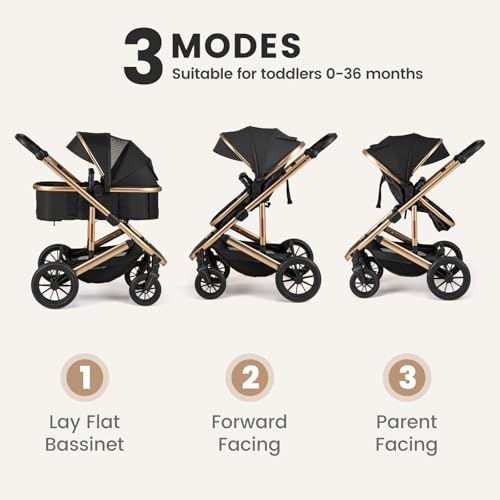 INFANS 2 in 1 Baby Stroller, Folding Newborn Pram Convertible Stroller Bassinet for Infant Foldable High Landscape Shock Absorption with Reversible Seat Aluminum Structure for Pushchair