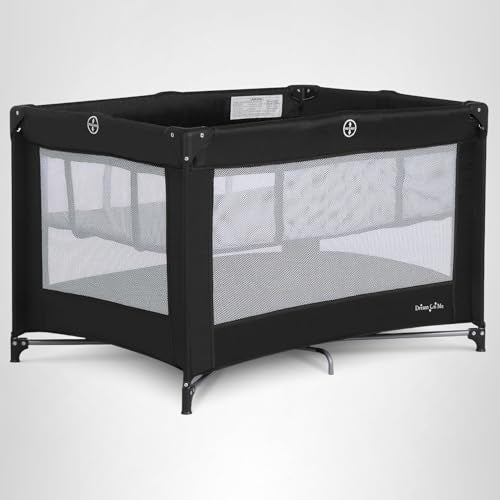 Dream On Me Zazzy Portable Playard with Bassinet in Black, Lightweight Packable and Easy Setup Baby Playard with Mattress and Travel Bag
