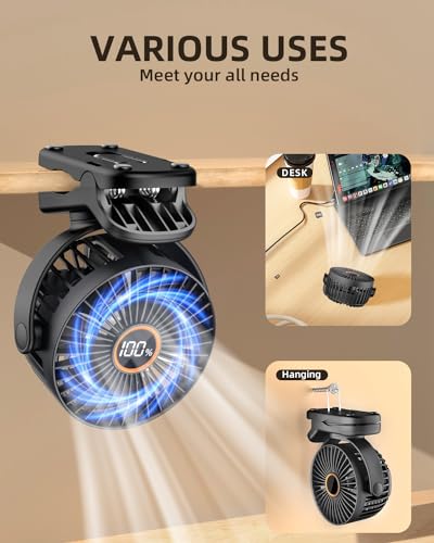 TUNISE Mini Clip on Fan, Battery Operated Desk Fan, Digital display，3 Speeds Adjustable, Bidirectional 360 ° Adjustable, Super Strong Wind, Portable Fan for Home Office Stroller Camping Black