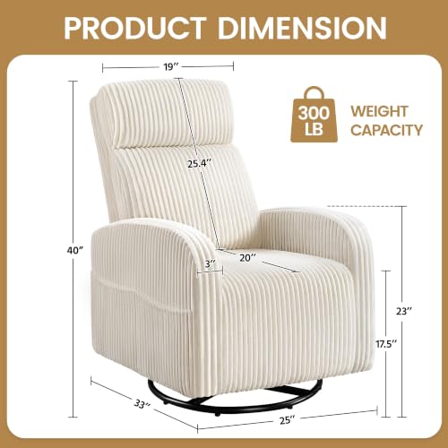 Yaheetech 360° Swivel Glider Chair for Nursery, Rocking Chair Nursing Chair with Side Pockets, Corduroy Glider for Living Room with High Back Beige