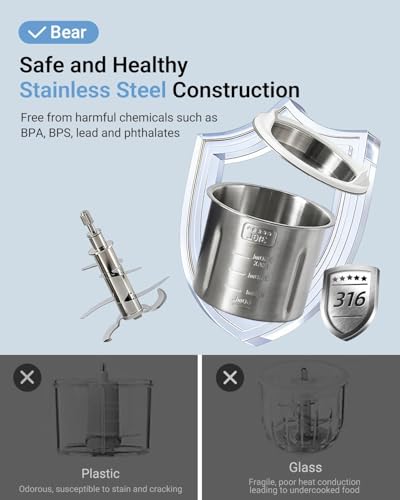 Bear All-Stainless Steel Baby Food Maker, NutriEase 3-Stage Texture, OneStep Baby Food Processor Puree Maker, Preset Function, Self-Clean&Dishwasher safe, Effortless Healthy Homemade Baby Food,Upgrade