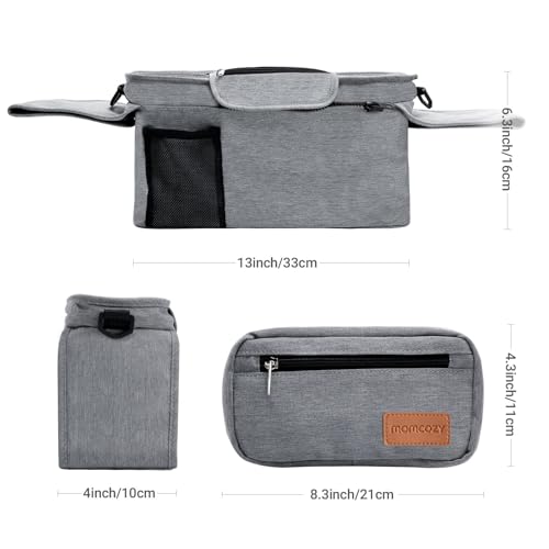 Momcozy Universal Stroller Organizer with Insulated Cup Holder Detachable Phone Bag & Shoulder Strap, Fits for Stroller Like Uppababy, Baby Jogger, Britax, BOB, Umbrella and Pet Stroller
