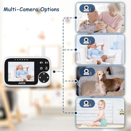 JUAN Baby Monitor with Camera and Audio, No WiFi 100% Private, 1000ft Range Connection, Remote Pan-Tilt-Zoom, Night Vision, Temperature Sensor, 8 Lullabies, 2-Way Talk for Newborn Infant