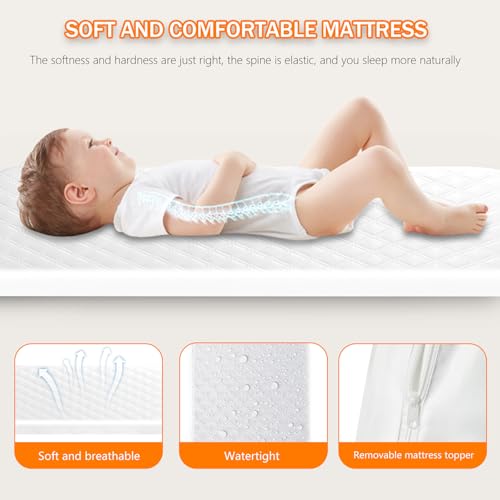 3 in 1 Baby Bassinet,Bedside/Rocking Bassinet for Baby,Bedside Crib with lockable Wheels,Waterproof Mattress,Adjustable 6 Heights,Portable Bassinets Bedside Sleeper for Newborn Infant-Beige