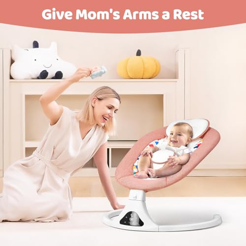Baby Swings for Infants, Pink Infant Swing with 5 Speeds, 12 Melodies, Bluetooth & Remote Control, Portable Baby Swing for Indoor and Outdoor (Pink)