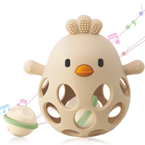 ChooKaChoo 2-in-1 Baby Teething Rattle Toy, Sensory Grasping Teether for Infants 3-12 Months, 100% Food-Grade Silicone, Easy to Hold, Soothing & Developmental, BPA Free