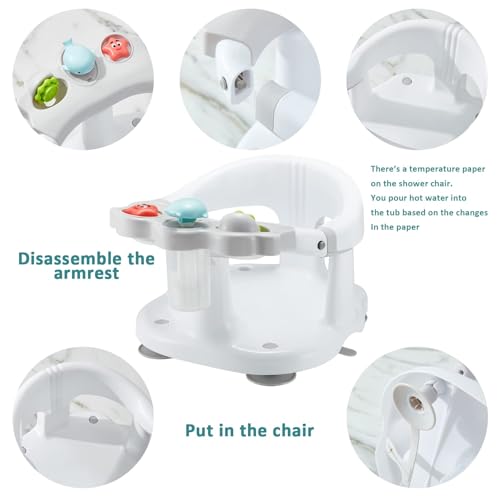 Baby Bath Seat for Babies 6 Months & Up with Toy Tray,Non-Slip Suction Cup Baby Bath Chair for Babies Sitting Up (Grey)