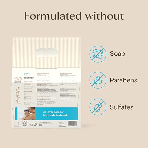 Aveeno Baby Welcome Little One Gift Set, Baby Essentials Set with Daily Moisture Wash and Shampoo, Calming Comfort Bath, Sensitive All Over Wipes, Body Lotion, & Healthy Start Balm, 5 Items