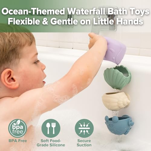 haakaa Tidal Tribe Waterfall Bath Toy Set - Mold Free Food Grade Silicone Bathtub Pouring Toys for Toddler 1-3, BPA-Free Bath Tub Toys for Babies & Infant 6-12 Months
