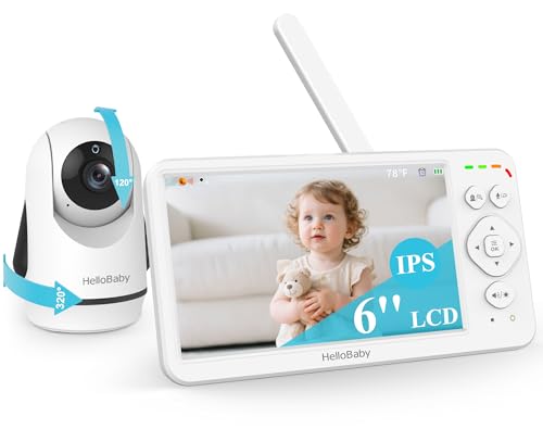 HelloBaby Baby Monitor with Camera and Audio, 6" World First IPS Large Screen, No WiFi 30H Battery 4000mAh, Night Vision, 2-Way Talk, Remote PTZ, ECO,1000ft, Video Audio Monitor for Baby Elderly Pet