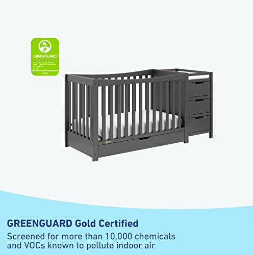 Graco Remi 4-in-1 Convertible Crib & Changer – GREENGUARD Gold Certified, Fits Standard Crib Mattress, Converts to Toddler Bed and Full Bed, 4 Adjustable Mattress Heights (Gray)