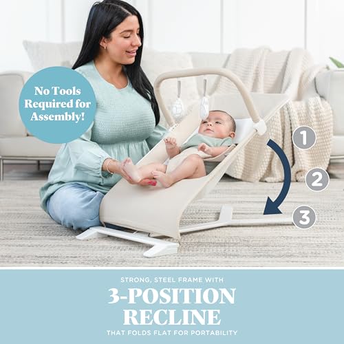 Baby Delight Alpine Deluxe Portable Bouncer, Infant, 0-6 Months, 100% GOTS Certified Cotton Fabrics, Organic Oat