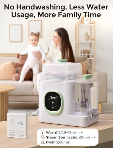 Xaproo Baby Bottle Washer, Sterilizer & Dryer, All-in-One Cleaning Machine for Bottles, Pump Parts & Baby Essentials, 19 Min Rapid Wash & Auto Mode, 60 Detergent Tablets Time-Saving & Effortless Care