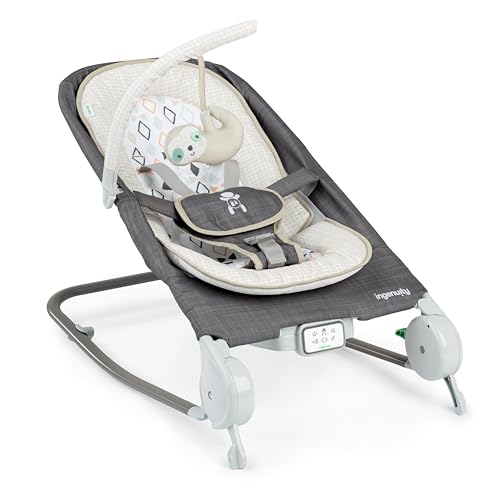 Ingenuity Gas Relief and Anti-Colic Baby Bouncer Seat and Rocker, Gentle Belly Massage to Relax and Soothe Bellies, Instant Tummy Soother, 20 Songs and Melodies – Parker