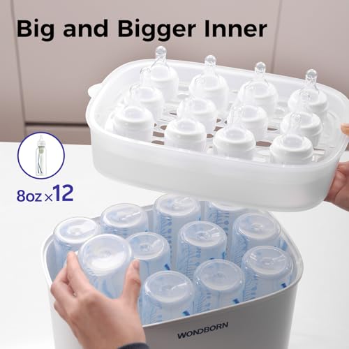 WONDBORN Bottle Sterilizer and Dryer, 99.999% Deep Sterilization, 6-min Rapid Disinfection, Up to 12 Bottles, HEPA Filter, All-in-One for Baby Bottles, Breast Pump Parts & Newborn Essentials