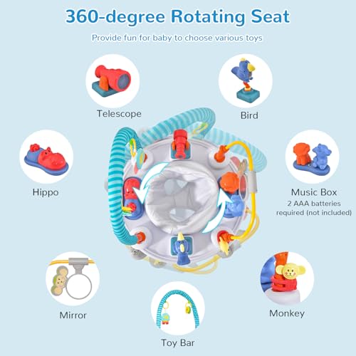 INFANS Baby Bouncer Activity Center, 5 in 1 Toddler Bouncing Activity Saucer Playtime Mat Activity Table with 360°Rotating Seat, 3 Adjustable Height, Foldable Exersaucer Learning Walker (Light Grey)
