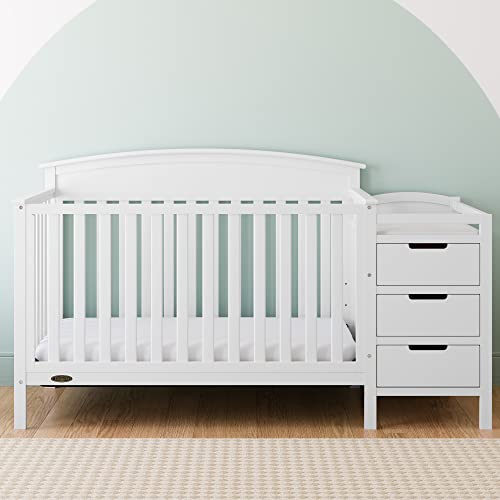 Graco Benton 4-in-1 Convertible Crib and Changer – GREENGUARD Gold Certified, Crib & Changing-Table Combo, Water-Resistant Changing Pad, Converts to Toddler Bed, Daybed and Full-Size Bed (White)