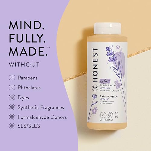 The Honest Company Foaming Bubble Bath & Baby Wash, Tear-Free, Hypoallergenic, Natural Formula, Lavender Calm Scent, 12 fl oz