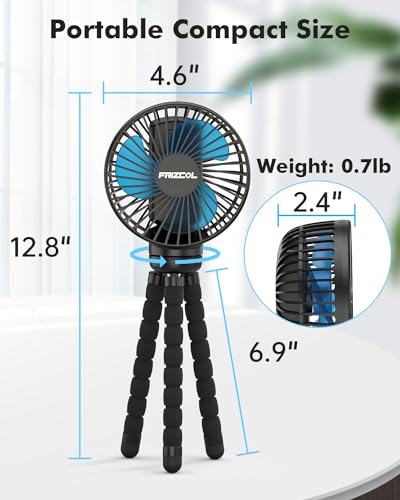 FRIZCOL Stroller Fan for Baby - Portable Fans Rechargeable - Battery Operated Fan(Use for 24Hrs) - Fan for Handheld/Clip On/Car Seat/Desk/Camping