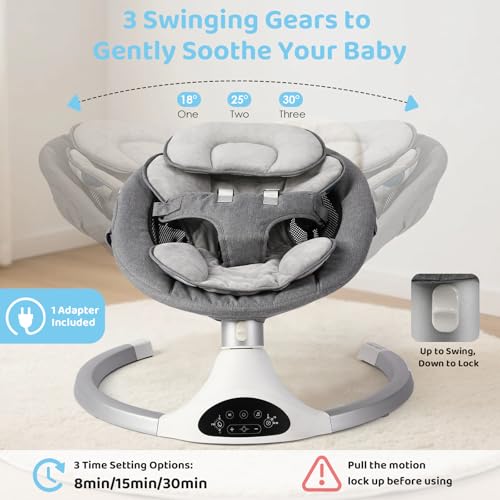 KIDINIX Baby Swings for Infants, Bluetooth Infant Swing with Music Speaker, 3 Seat Positions, 3 Speeds for Newborn Boy Girl, Indoor & Outdoor Use, Black