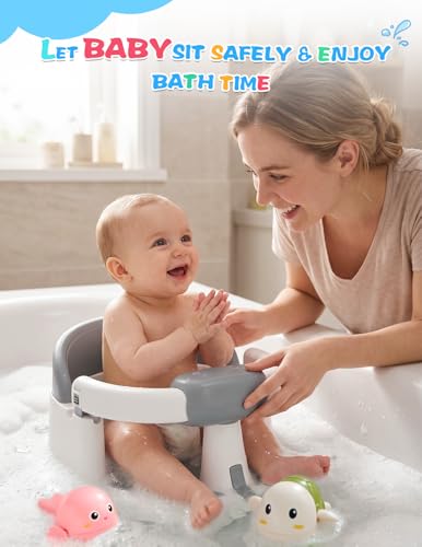 Baby Bath Seat for Babies 6 Months & up with Suction Cups, Non-Slip Infant Bath Chair, Ergonomic Baby Bathtub Seats for Babies Sitting Up, BPA-Free Toddler Bath Seat, Easy-Release Pull Tab, Gray