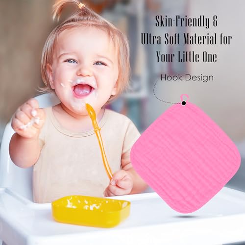 BAMBOO QUEEN Baby Washcloths -100% Cotton Muslin Soft Baby Bath Wash Cloths and Absorbent Baby Wipes for Newborns Kids Girls and Boys - 12 Pack, 12x12 Inches - Pink, Purple, Sakura Series