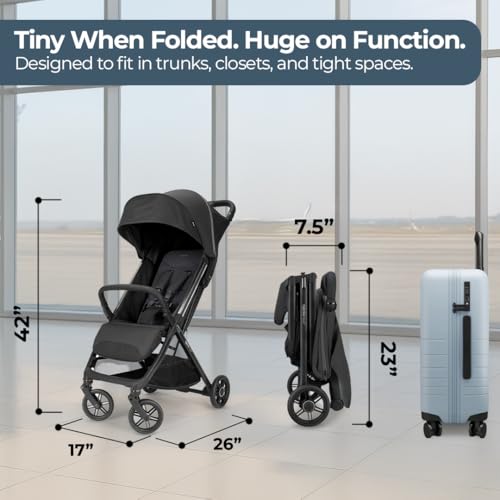 Inglesina Quid³ Lightweight Compact Travel Stroller for Baby & Toddler 0-55 lbs – One-Hand Fold, Reclining Seat, Airline Approved, Car Seat Compatible, UPF 50+ Canopy – Cosmic Black