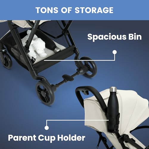 Delta Children Icon Ultra Compact Lightweight Everyday & Travel Stroller - One-Hand Fold - Only 15.6 Pounds - Fits in Overhead Compartments - Greenguard Gold Certified - Multi-Position Recline, Cream