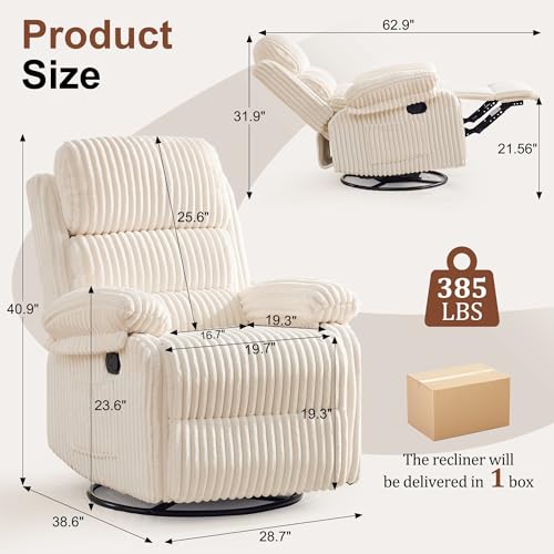 Korser Rocking Recliner Chair, Nursery Rocker Chair for Adults, Small Recliners for Small Spaces, Swivel Rocker Recliner with Cushion, Upholstered Rocking Chairs for Living Room, RV, Corduroy