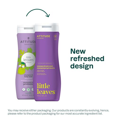 ATTITUDE Shampoo and Body Wash for Kids, EWG Verified Hair and Body Cleanser, Dermatologically Tested Soap, Plant and Mineral Based Bath Products, Vegan, Vanilla & Pear, 16 Fl Oz