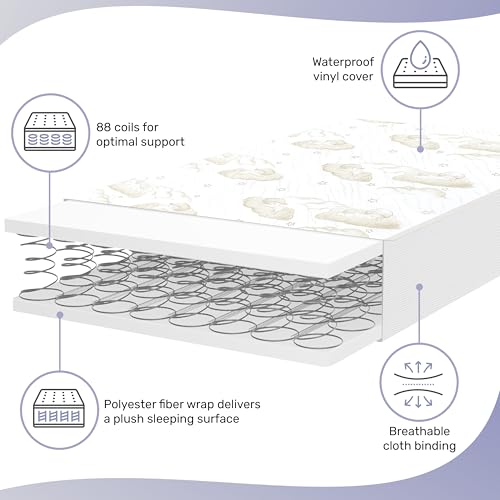 Dream On Me Twilight 5” 2-in-1 Breathable Spring Coil Crib & Toddler Mattress – Firm Infant Side & Plush Toddler Side, Reversible Design, Waterproof Vinyl Cover, GREENGUARD Gold & BSA Certified