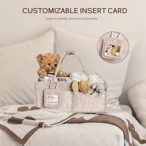 GEMII Diaper Caddy Organizer-Large Baby Caddy Organizer with Handle, Newborn Registry Essentials, Baby Shower Basket Gifts for Boys or Girls (Oatmeal, Large)