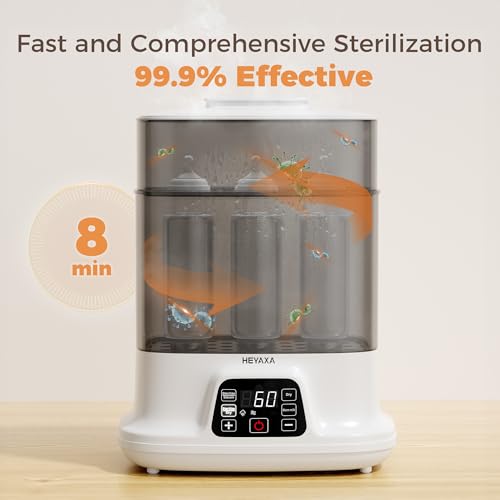 HEYAXA Baby Bottle Steri-lizer and Dryer, 10 Bottles Large Capacity, 4 in 1 Electric Steamer and Dryer for All Bottles, Parts & Baby Essentials, Touch Screen and Auto-Off