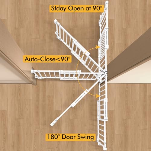 Baby Gate for Stairs Doorways & Kitchen, Extra Wide 32"-54" W x39 H Extra Tall, No Bottom Bar Dog Gate, One-Handed Auto-Close, Hardware Mount Safety Gate for Dogs & Toddlers, White