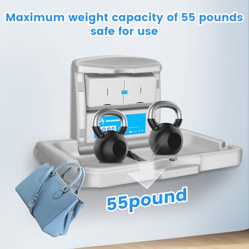 Baby Changing Station Wall Mounted,Commercial Baby Changing Station with Safety Strop,Foldable Wall Mounted Changing Table for Commercial Bathroom,Suitable for Commercial, Hotels & Airports