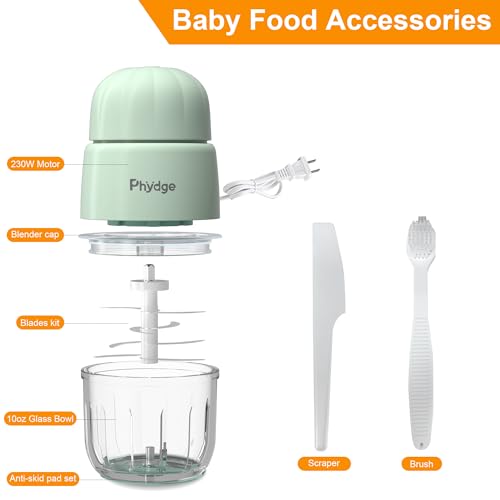 Phydge Baby Food Maker, Green Baby Food Blender, 10oz Baby Food Puree Maker, Food Processor for Baby Foods Fruit Vegetable Meat, 10-Second Quick Soft Food Prep for Baby