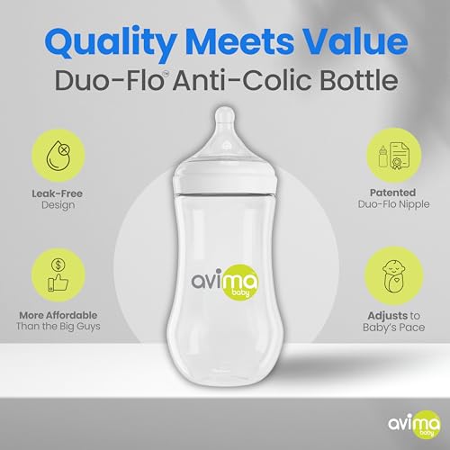 Avima 12 oz Anti Colic Baby Bottles w Fast Flow Nipples. 6-12M (Set of 6)
